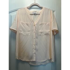 1 State Women’s V-Neck Button Down Short Sleeve Casual Blouse Size M Orange‎